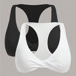 SHEIN Black and White Twist Front Sports Bras
